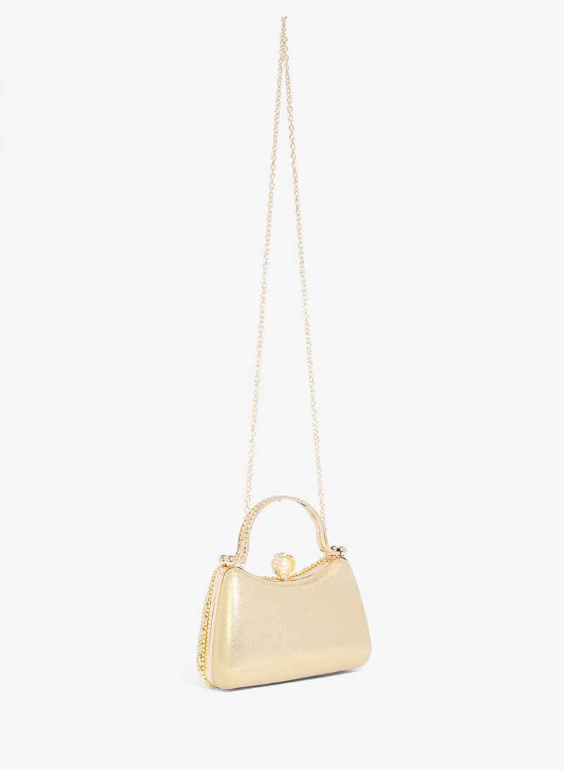 Khizana Gold Embellished Detailed Clutch With Top Handle - Image 2